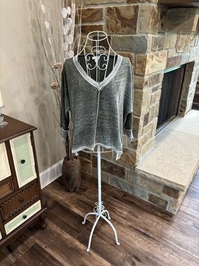 Sundance Olive Green V-Neck Cotton Sweater
